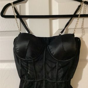 New Tic Toc Corset Bustier Padded Bodysuit mesh lingerie bodysuit chain straps